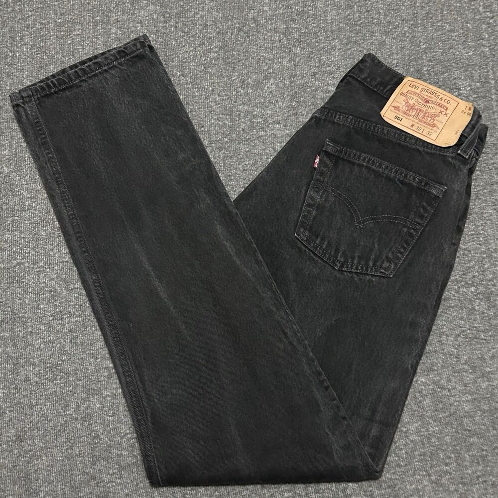 Vtg 90s Levi's 501 XX Women's Black Denim Jeans Button Fly Faded 30x32 (29x32.5)